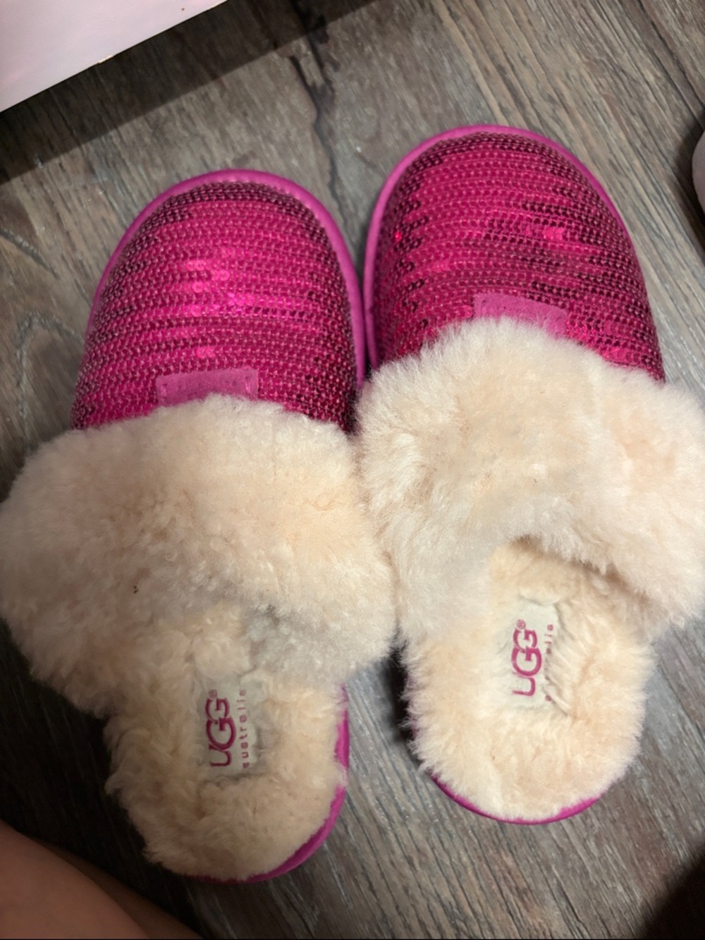 UGG Kids Hot Pink Sequin Shearling Slip-Ons